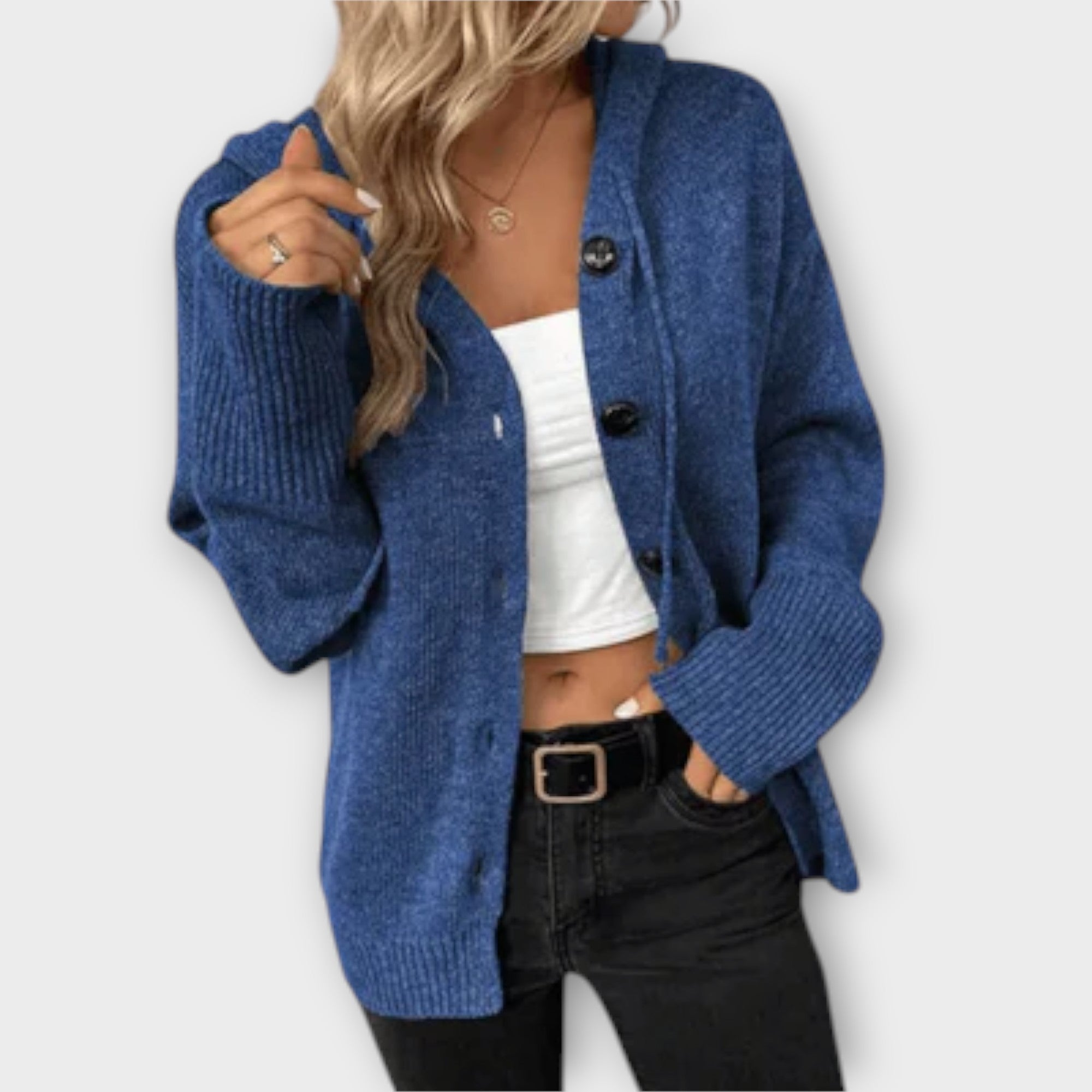 Veronika | Stylish knitted hooded cardigan with buttons