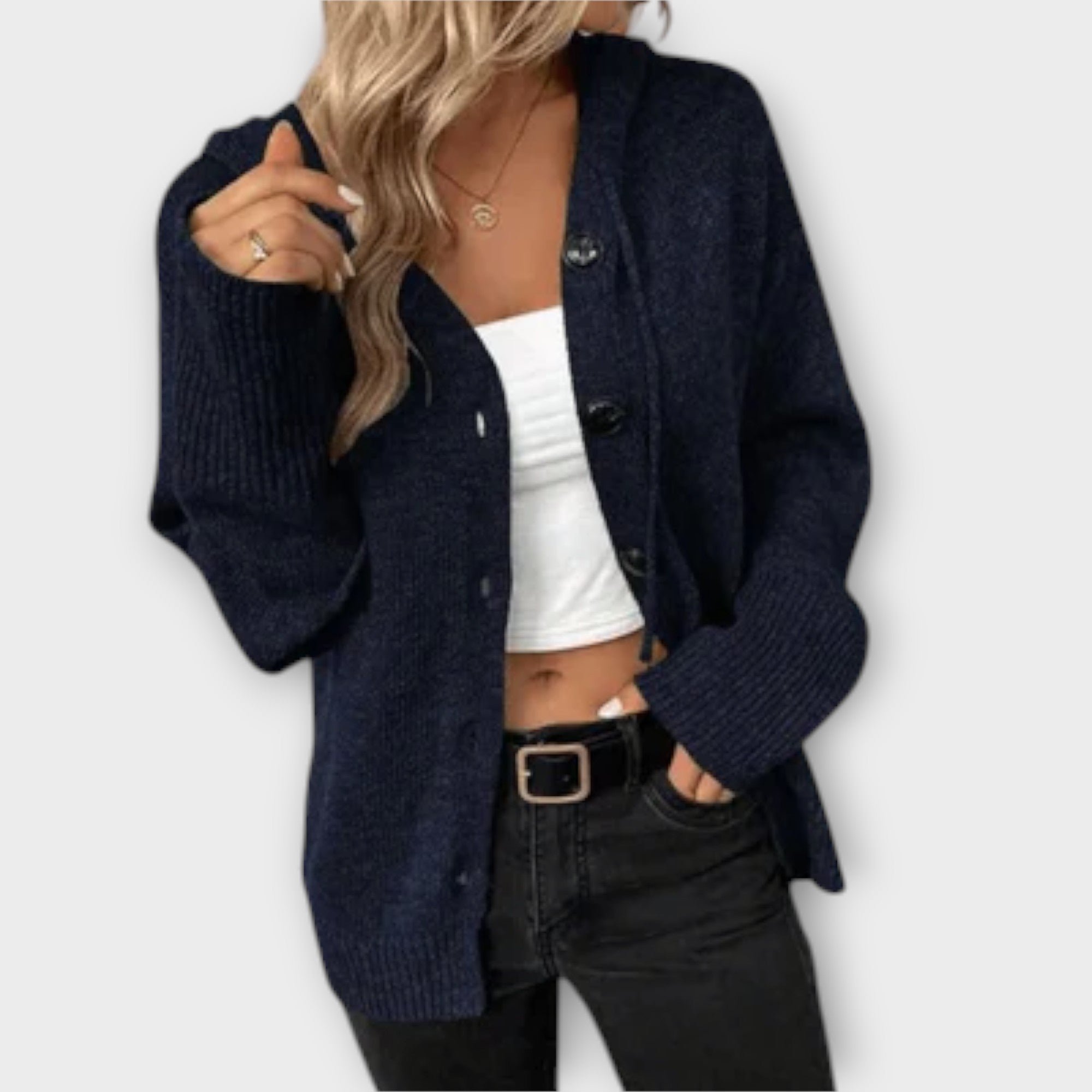 Veronika | Stylish knitted hooded cardigan with buttons