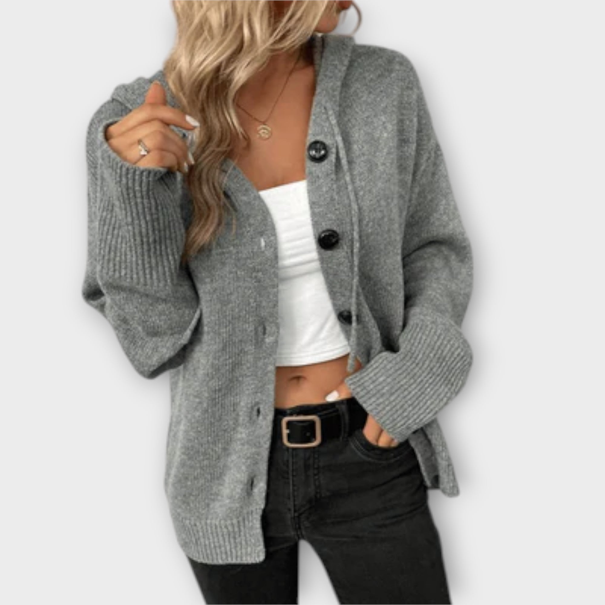 Veronika | Stylish knitted hooded cardigan with buttons