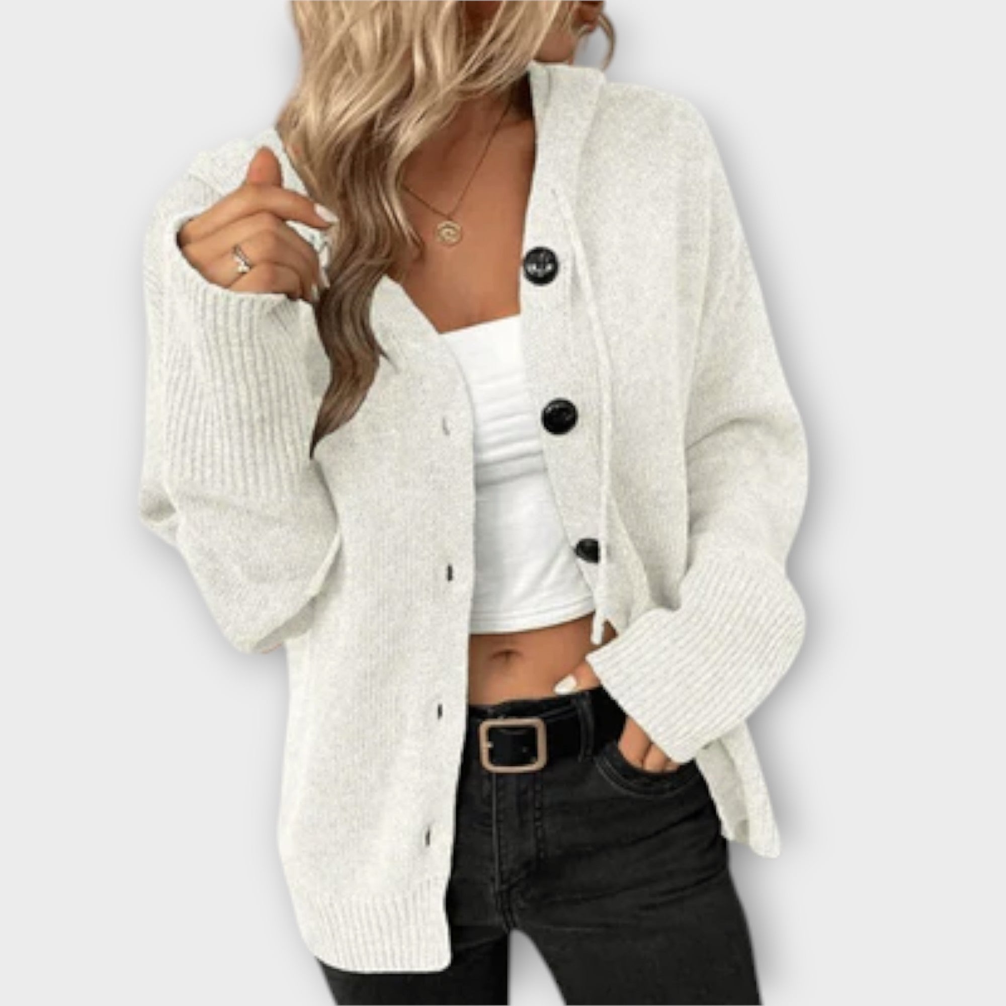 Veronika | Stylish knitted hooded cardigan with buttons