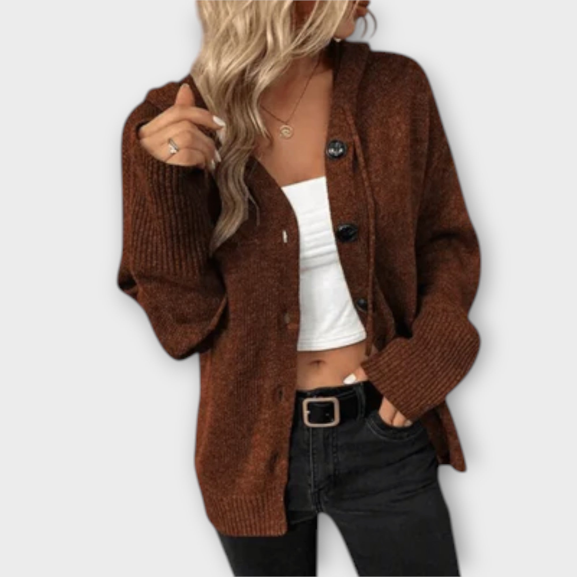 Veronika | Stylish knitted hooded cardigan with buttons