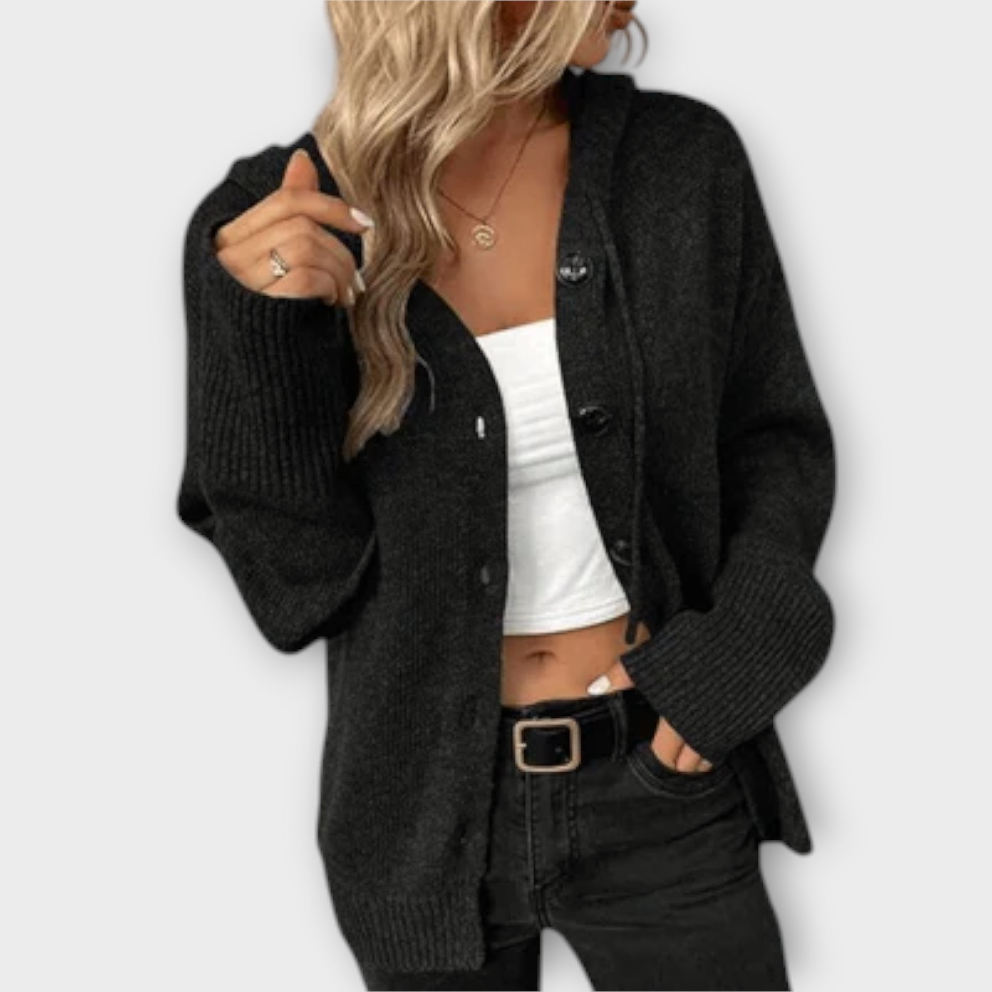 Veronika | Stylish knitted hooded cardigan with buttons