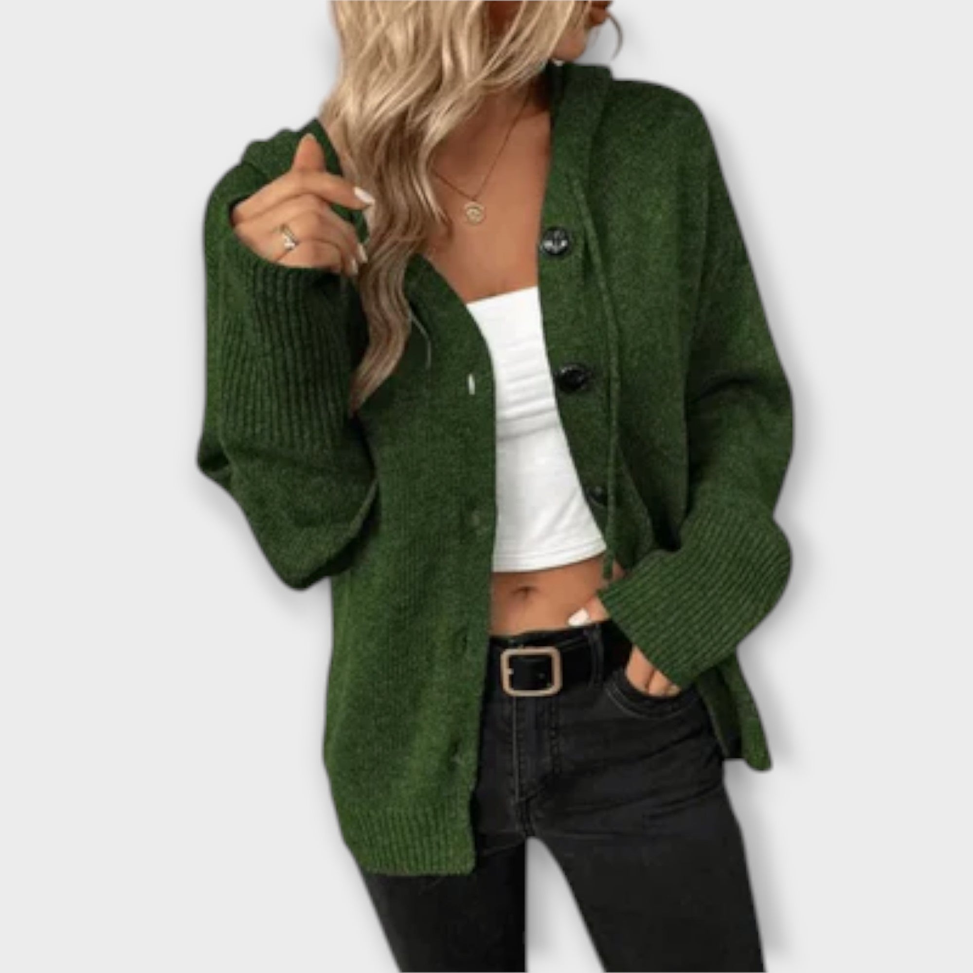 Veronika | Stylish knitted hooded cardigan with buttons